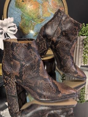 Steve Madden Brown & Black Snakeskin Pointed Toe Ankle Booties